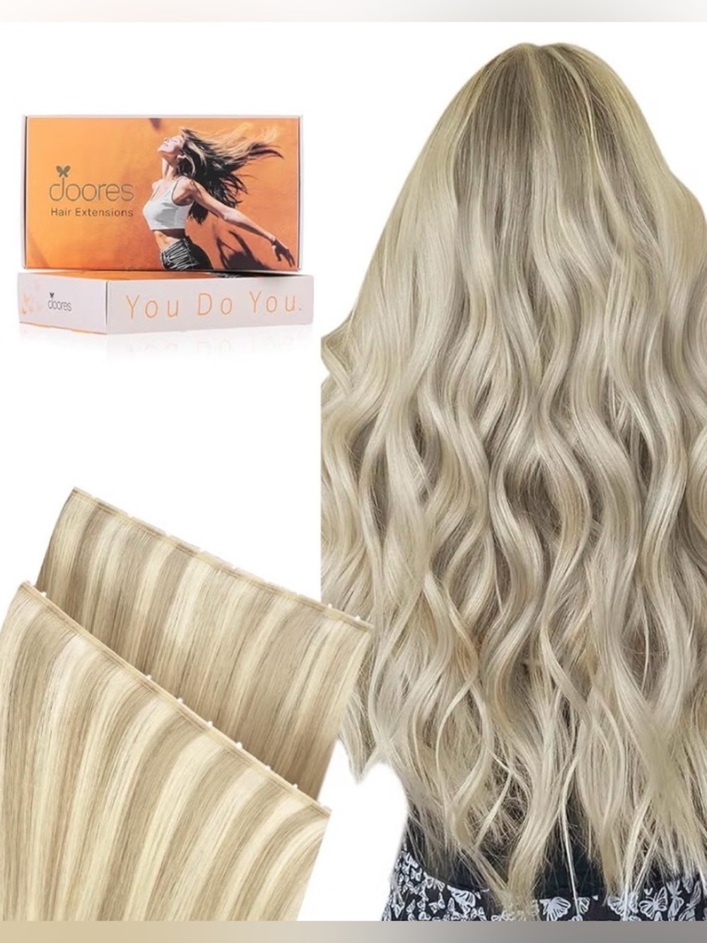 Ash Blonde Platinum Blonde Human Hair Butterfly Weft 16 Inch Hair Extensions
